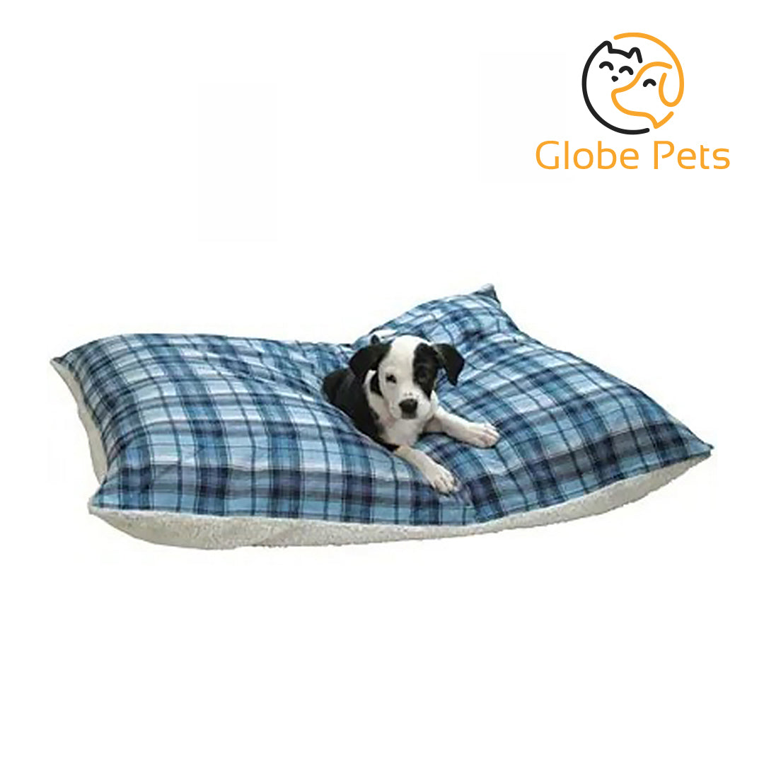 Globe Pets - Flannel Sherpa Pet Bed, Blue Plaid