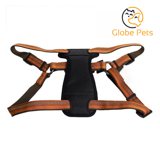 Globe Pets - Reflective Adjustable Padded Dog Harness - Campfire Orange - Fits 26"-38"